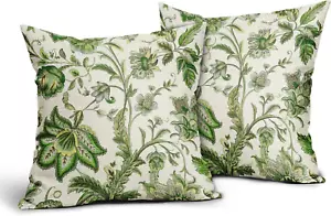 Outdoor Chinoiserie Pillow Cover 18X18 Inch Beige Green Floral Pillow Covers Tur - Picture 1 of 12