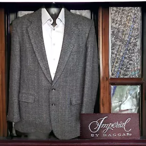 Haggar Imperial Jacket Blazer Mens 44L Gray Multicolor Plaid Tweed Wool - Picture 1 of 13