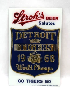 Rare 1968 Detroit Tigers Strohs Beer World Series Champions Baseball Glass Sign - Picture 1 of 4