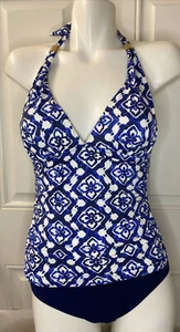 RALPH LAUREN FLORAL HALTER SHIRRED RUCHED ONE PIECE SWIMSUIT BLUE WHITE 6 $105 - Picture 1 of 4