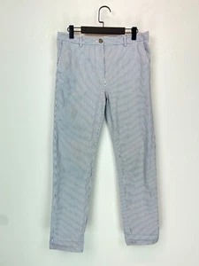 M&S White Blue Striped Cotton Blend Slim Fit Smart Casual Trousers UK 12 - Picture 1 of 10