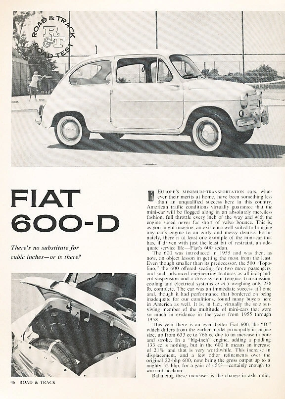 1962 Fiat 600-D 600 600D Original Road Test Article - M3113-PE1 - Imagem 1 de 1