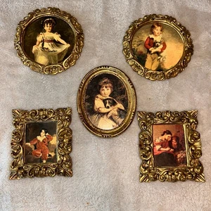 5er Set Gold Holz gerahmte Kunst Repro Drucke Made in Italy Kinder ohne Glas - Bild 1 von 18