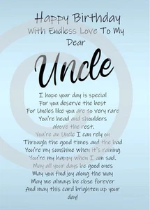 NEW For A Special Uncle On His Birthday - A5 Birthday Card Uncle Keepsake Love - Picture 1 of 5