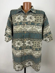 VTG 90s Bugle Boy Hawaiian Shirt Men XL Oversize Tribal Floral Geometric Striped - Picture 1 of 16