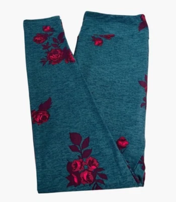 LuLaRoe Leggings TC Tall Curvy ROSE Floral Colorful Teal Blue Garden Leaf SOFT - Image 1 of 4