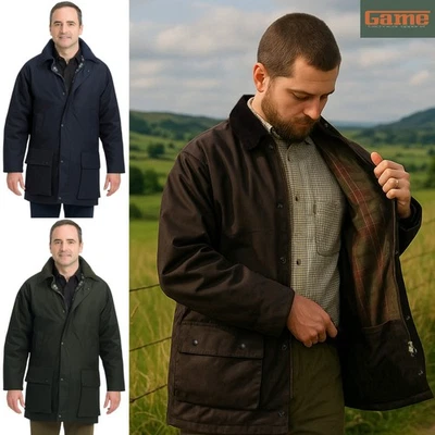 Game Mens Padded Wax Cotton Jacket Detachable Hooded Tartan Quilted Outdoor Coat - Image 1 of 4