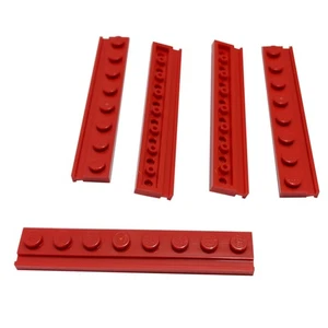 5 NEW LEGO Plate, Modified 1 x 8 with Door Rail Red - Picture 1 of 1