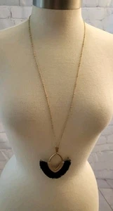 Long Chain Pendant Necklace Goldtone Black Thread 32" Long Lobster Clasp - Picture 1 of 5