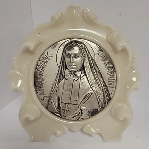 Vintage Religious Plaque Hang Or Tabletop Sancta Franc XAV Cabrini Italy - Picture 1 of 5
