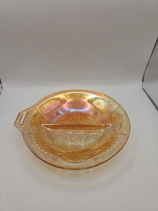 Vintage Amber Indiana Glass- Divided Carnival Candy Relish Mint Dish Footed Edge - Picture 1 of 10