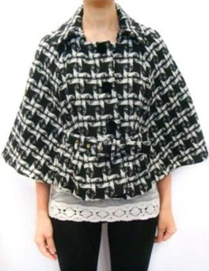 JUICY COUTURE Black Angel Twisted Belt Houndstooth Cape Cardigan Shrug Jacet S - Picture 1 of 1