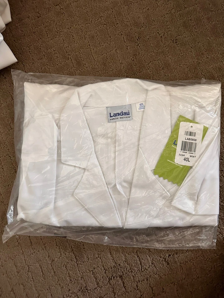 Landau Unisex Mid-Length White Lab Coat- Size 40L - Image 1 of 1