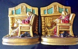 20er Jahre Rüstungsbronze Buchstützen, G S Allen, "Grand Dad", orig Lack, near mint - Bild 1 von 12