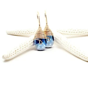 Blue Crystal Earrings Dangle Teardrop Gold Filled Fashion Ear Women Boho Bridal - Picture 1 of 4