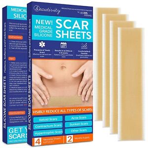 Beautivity Scar Sheets, C-Section, Surgery, Acne, 5.7" x 1.57", 2 Month Supply