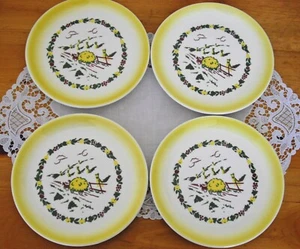 Vintage Salem Grant Crest COUNTRY CHARM Yellow Farm 7 1/4" Plates ~Set of 4 - Picture 1 of 10