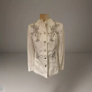 Neu mit Etikett White House Black Market Größe 6 Feldjacke weiß mit Blumenstickerei - Bild 1 von 6
