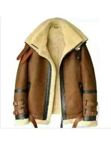 Men's Brown B3 RAF Flight Bomber Aviator Real Sheepskin Shearling Leather Jacket - Picture 1 of 3