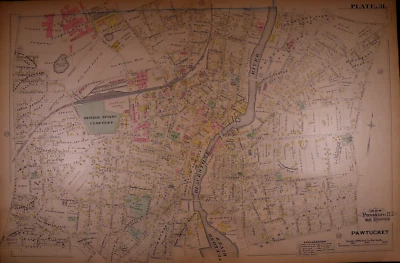 Mapa de 1882 Plat ~ PAWTUCKET - CEMITÉRIO DE PRIMAVERA MINERAL, PROVIDENCE, RI #31 (18x28) - Imagem 1 de 2