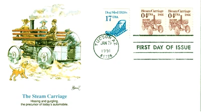 #2451 FLEETWOOD FDC  Steam Carriage Transportation Issue January 25, 1991 - Image 1 of 2