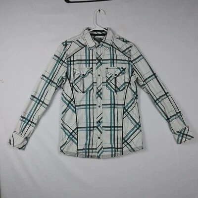 Camisa BKE Para Hombres Con Botones Talla XS Rayas Con Botones Blanco Teal Negro Foto 1 de 4