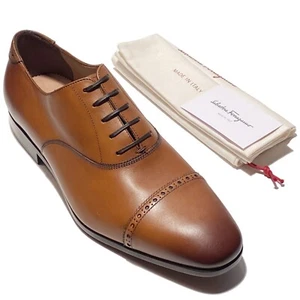 Scarpe eleganti uomo Ferragamo BOSTON pelle 12 EE 45 punta cappuccio Gancini Oxford marrone - Foto 1 di 8