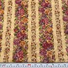 Vintage Classic Cottons 2001 Striped Florals Tan Cotton Fabric by the Half Yard