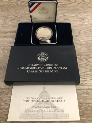 2000 Library of Congress Commemorative US Mint Proof Silver Dollar Box + COA - Image 1 of 4
