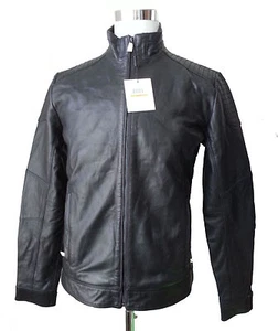 Chaqueta negra de cuero genuino Calvin Klein para hombre talla S estilo carreras - Imagen 1 de 12