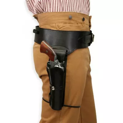 US Retro Western Cowboy PU Leather Gun Holster Tooled Revolver Pistol Belt Punk - Image 1 of 4
