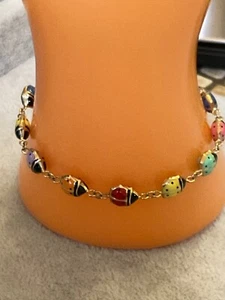 14 kt Gold Multicolor Enamel Lady Bugs on Both Sides Bracelet 7.5 inches - Picture 1 of 7