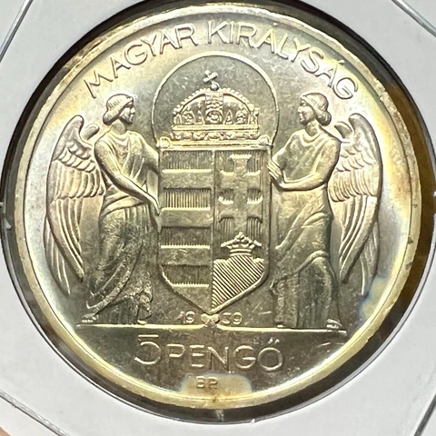 1938 HUNGARY SILVER 5 PENGO BRILLIANT UNCIRCULATED CROWN Cover