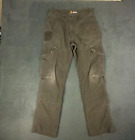 Carhartt Pants Mens 32 x 34 Brown Canvas Cargo Distressed Paint B342 DFE Relaxed