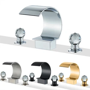 Widespread Bathroom Sink Basin Faucet Vessel Waterfall 2 Handle 3 Hole Mixer Tap - Picture 1 of 59