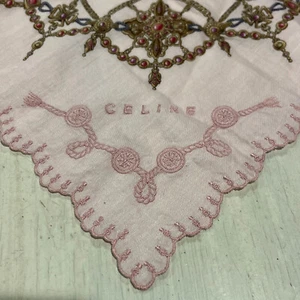 celine ￼Bandanna/scarf Pink Cotton Square With Scalloped Embroidered Edge￼ - Picture 1 of 12