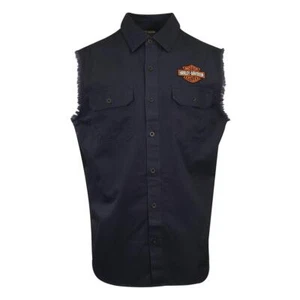 Harley-Davidson Men's Vest Dark Wash Denim Sleeveless Shirt (S60) - Picture 1 of 7