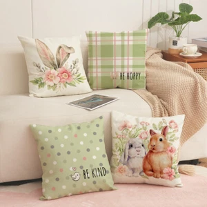 4 PCS Easter Pillow Covers Green Rabbit Sofa Cushion Covers Spring Home Decor - Picture 1 of 8