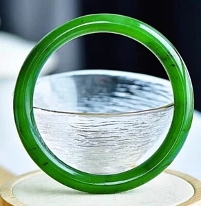 Bracciale Bracciale Circolare Giada Hetian Verde Grado Naturale Certificato 58-60 mm - Foto 1 di 7