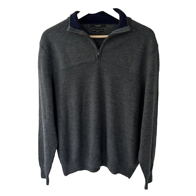 Suéter Pullover Tahari Talla XL 100% Lana Merino Extra Fina Gris Cuarto Cremallera * Foto 1 de 4