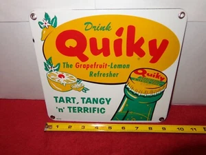 9 x 8 in QUIKY GRAPEFRUIT SODA POP ADV. SIGN DIE CUT HEAVY METAL PORCELAIN # 826 - Picture 1 of 7