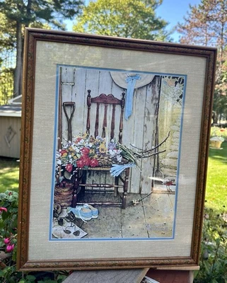 Litografía de flores de primavera Norman Rockwell de colección con marco original 21,5 x 17,5 en general Foto 1 de 4