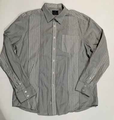 Marc Eckos Men Button Shirt Blk White Stripe Well Made Classic Dress Top XL - Image 1 of 4