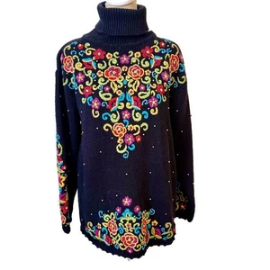 Vintage Gantos Embroidered Beaded Longline Tunic Sweater Cotton Blend Size M - Picture 1 of 6