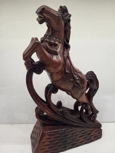 Chinese Hand Carved War Horse With White Teeth & Eyes 1960's - Picture 1 of 24