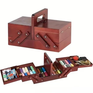 1 Stück Holz Erweiterbar Nähkasten Nähset Aufbewahrungsbox mit Griff, Stickerei... - Bild 1 von 7