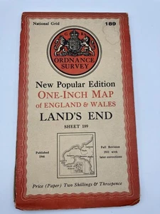 Ordnance Survey Sheet 189 Lands End One Inch Map published 1946 - Imagen 1 de 3