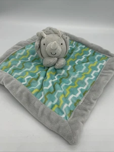 Lullaby Lane Gray Triceratops Dinosaur Teal Design Lovey Security Blanket Rattle - Picture 1 of 7