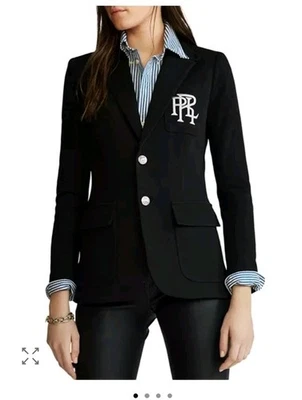 Polo Ralph Lauren Blazer женщин 8 M черный PRL монограмма герб серебряные кнопки трикотажа - Изображение 1 из 4