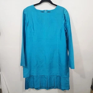 August Silk Pleated Sheath Dress Long Sleeve Princess Blue Lined Zip Womens 12 - Picture 1 of 19
